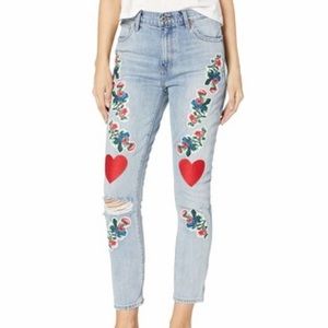 Lucky Heart floral embroidered jeans Bridgette skinny high rise cottage core 29